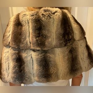 RARE BEIGE & BROWN CHINCHILLA FUR STOLE W/ BEIGE MINK FUR